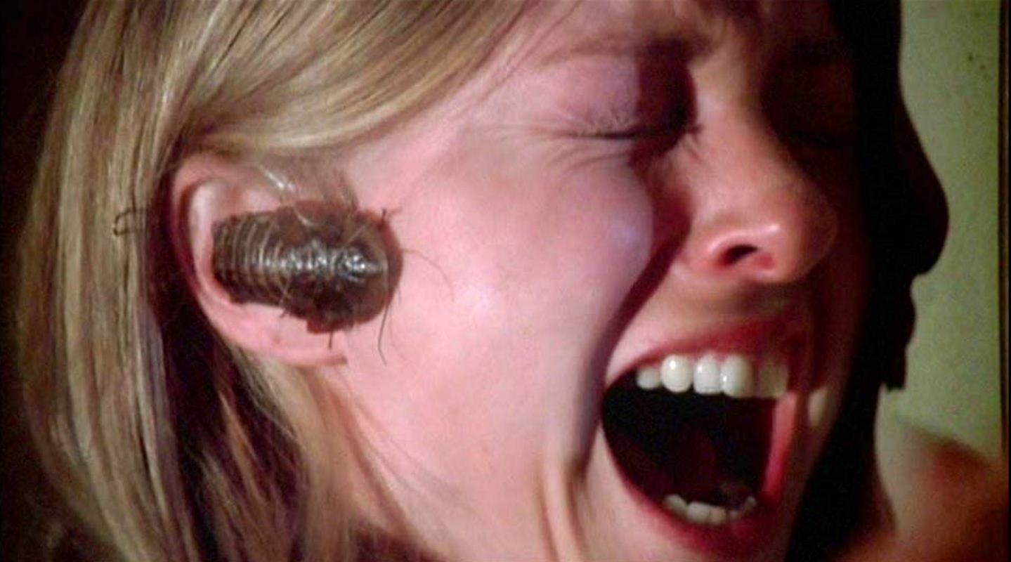 One of the bugs crawls into Jamie Smith Jackson’s ear in Bug! (1975)