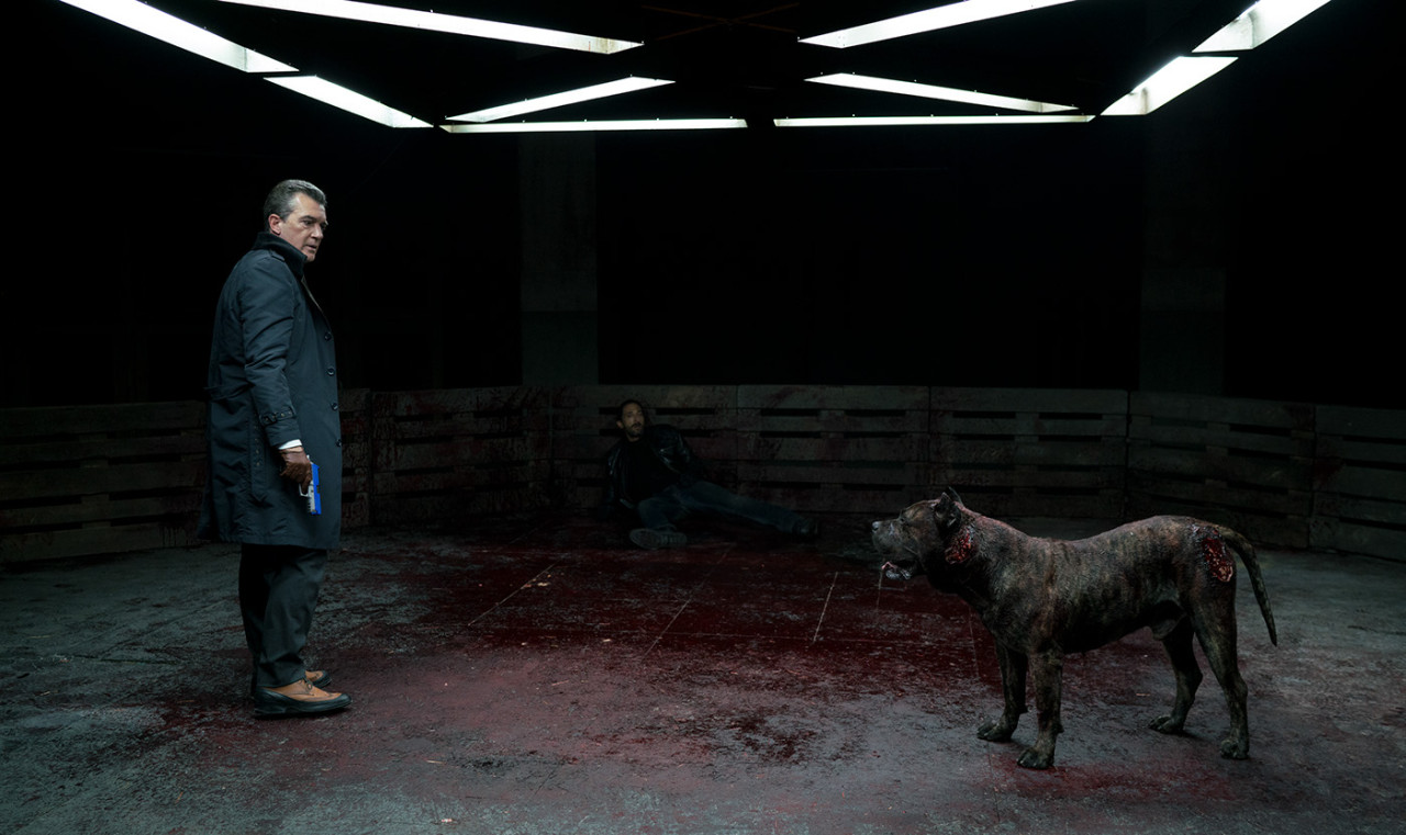 Antonio Banderas and killer dog in Bullet Head (2017)