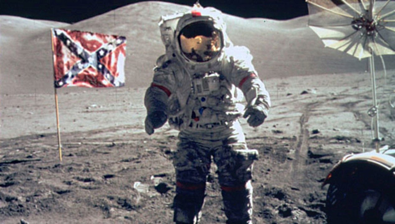 The Confederate flag raised on The Moon in C.S.A.: The Confederate States of America (2004) poster