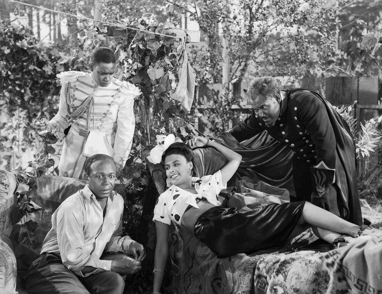 Little Joe Jackson (Eddie ‘Rochester’ Anderson), wife Petunia  (Ethel Waters), The General (Kenneth Spencer) and Lucifer Jr (Rex Ingram) in Cabin in the Sky (1942)