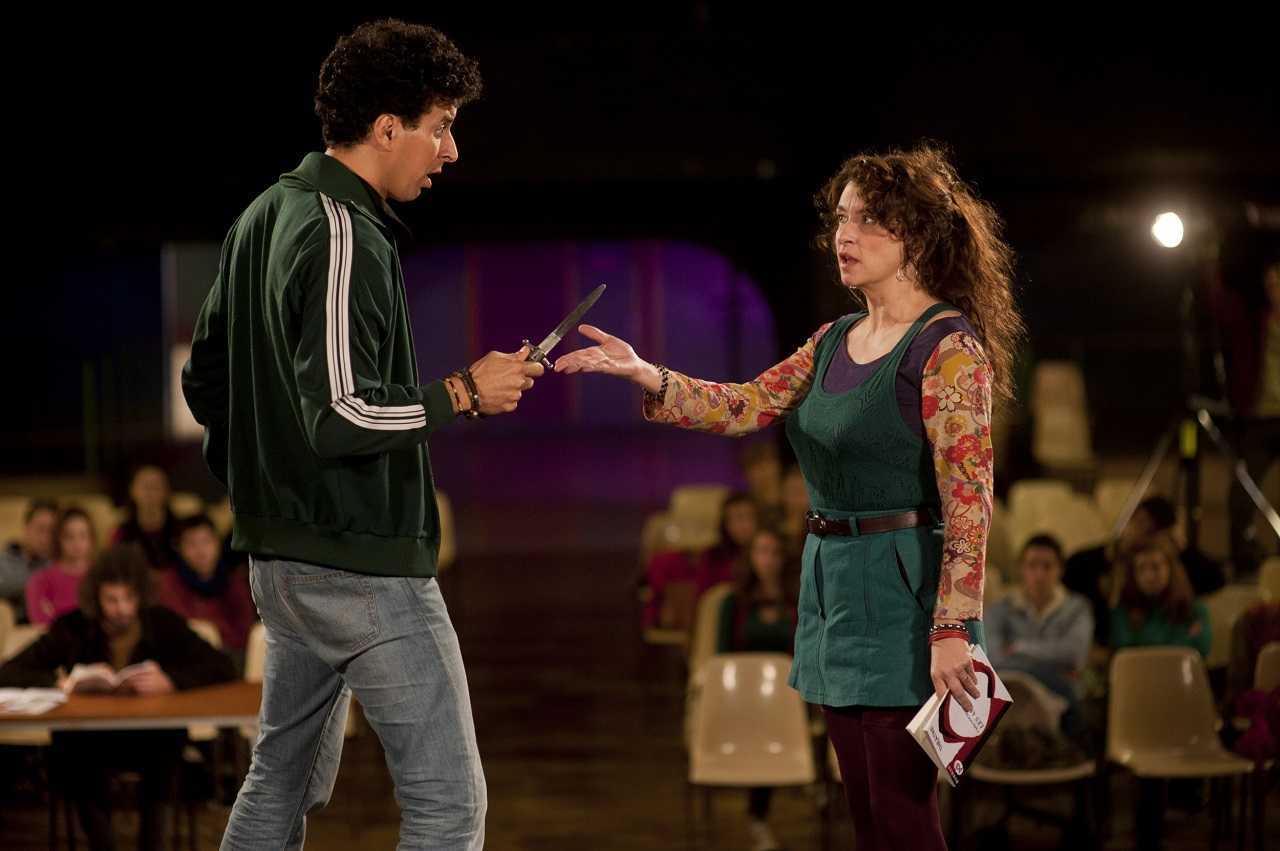Camilla (Noemi Lvovsky) reliving her high school years along with Samir Guesmi in Camille Rewinds (2012)