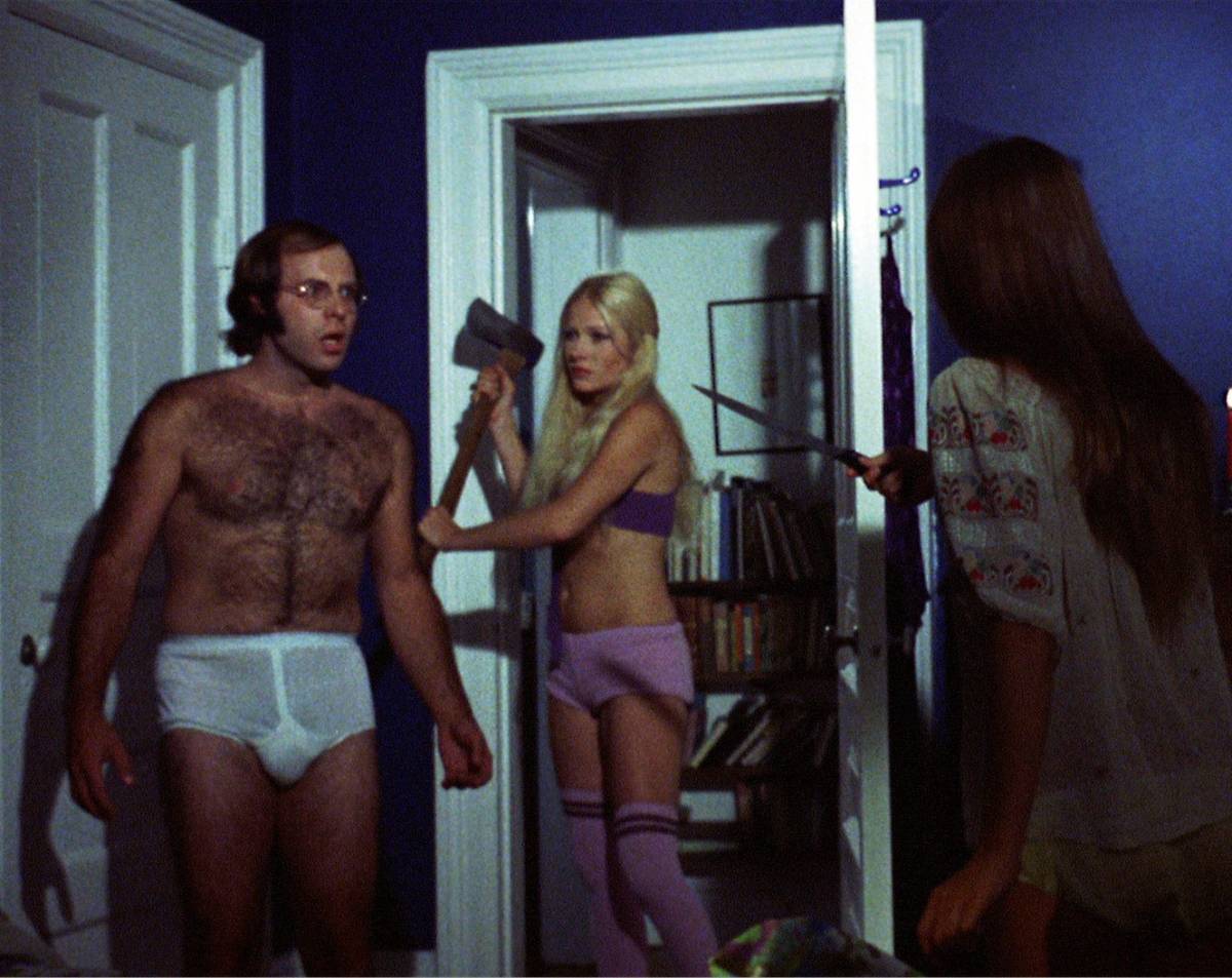 (l to r) Allan Price, Randall Carpenter and Mira Pawluk in Cannibal Girls (1973)