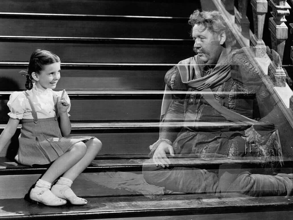 Charles Laughton as the ghostly Sir Simon de Canterville with young Margaret O’Brien in The Canterville Ghost (1944)