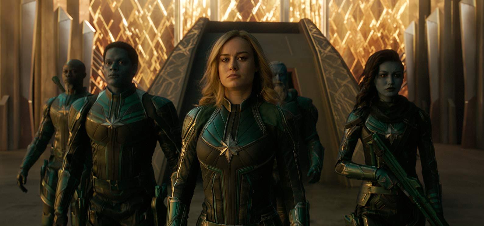 The Kree Star Force - (l to r) Korath (Djimon Hounsou), Alt-Lass (Algenis Perez Soto), Vers (Brie Larson), Bron Char (Rune Temte) and Minn-Erva (Gemma Chan) in Captain Marvel (2019)