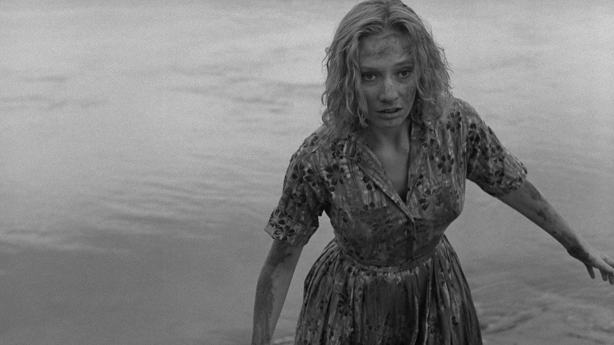 Candace Hilligoss emerges from the car crash in Carnival of Souls (1962)