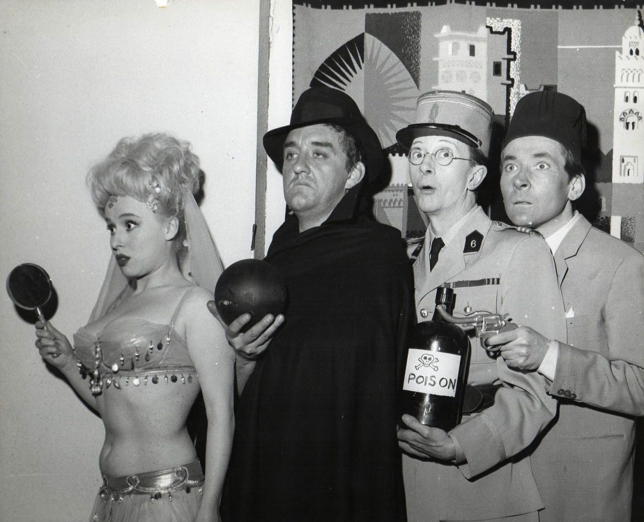 Barbara Windsor, Bernard Cribbins, Charles Hawtrey and Kenneth Williams in Carry On Spying (1964)