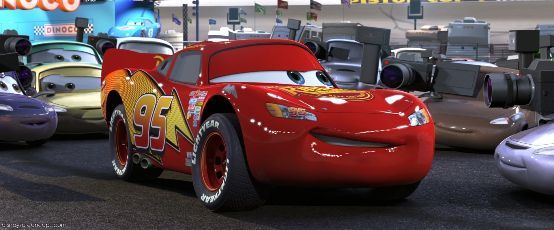 Hotshot racing car Lightning McQueen (voiced by Owen Wilson) in Cars (2006)