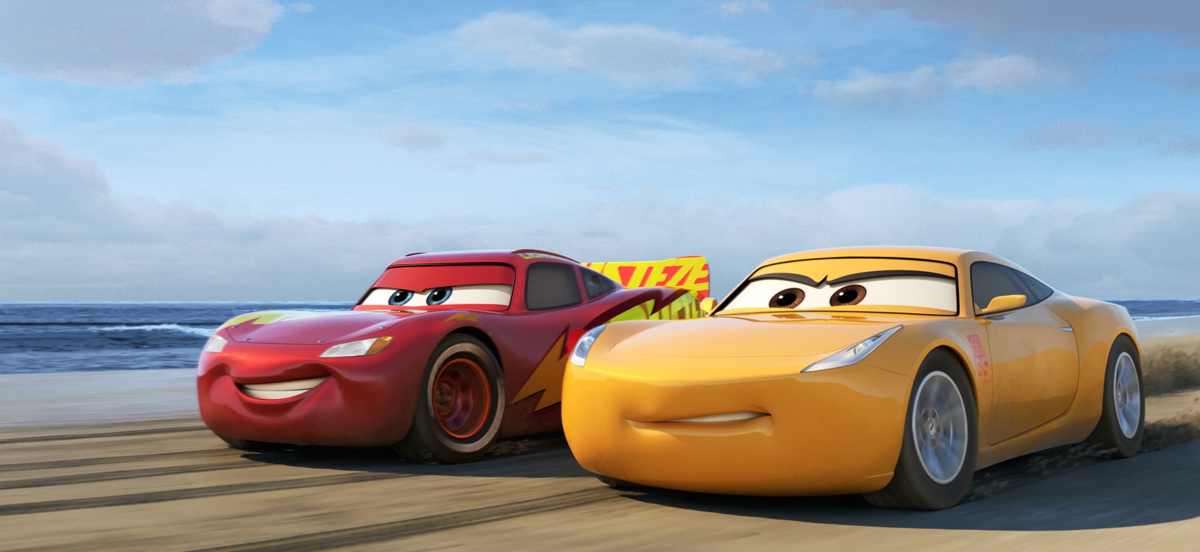Lightning McQueen (voiced by Owen Wilson) and the new challenger on the block Cruz Ramirez (voiced by Cristela Alonzo) in Cars 3 (2017)