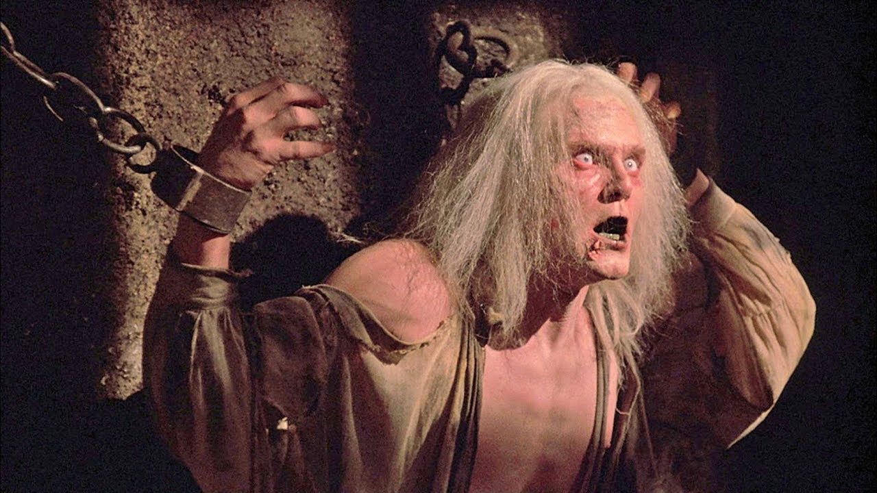 The possessed albino (Brett Porter) locked in the Catacombs (1988) 