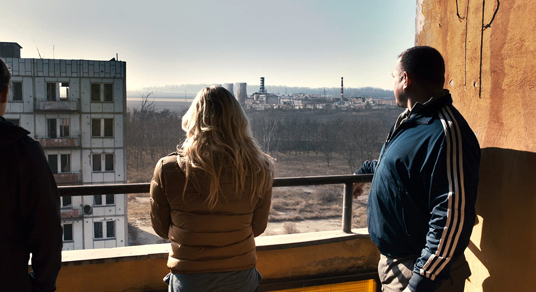 Olivia Taylor Dudley and Dimitri Diatchenko looking out at the Chernobyl Reactor in Chernobyl Diaries (2012)