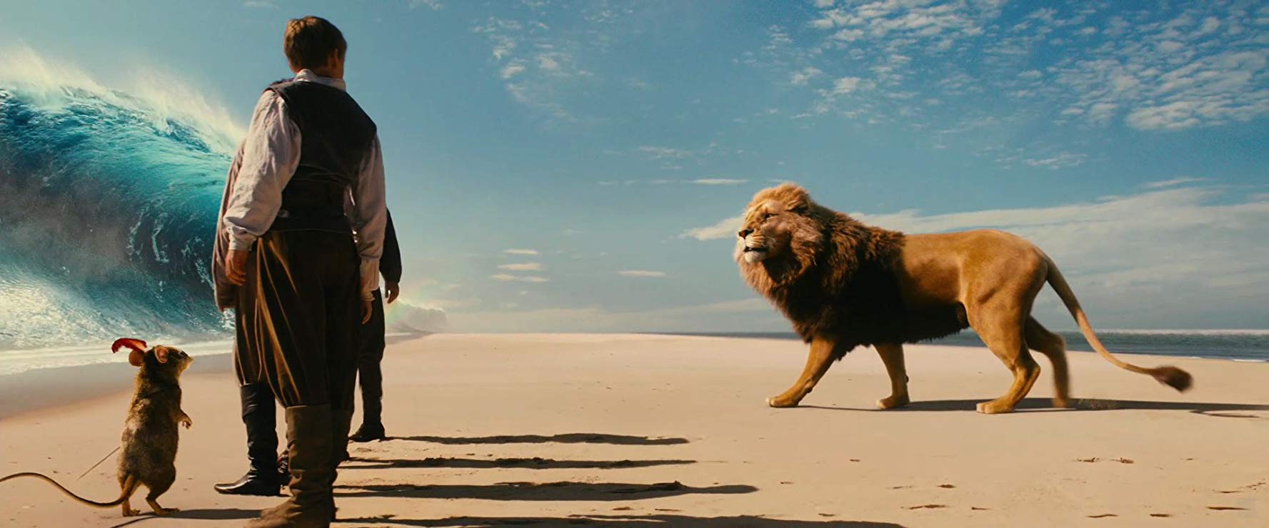 (l to r) Reepicheep, Eustace (Will Poulter) (back to camera) and Aslan in The Chronicles of Narnia: The Voyage of the Dawn Treader (2010)