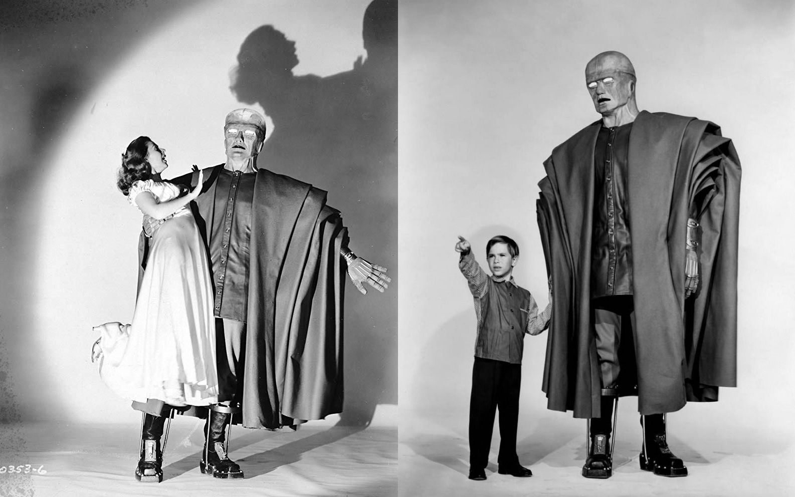 The Colossus abducts Mala Powers; The Colossus befriends young Billy (Charles Herbert)The Colossus abducts Mala Powers; The Colossus befriends young Billy (Charles Herbert) in The Colossus of New York (1958)