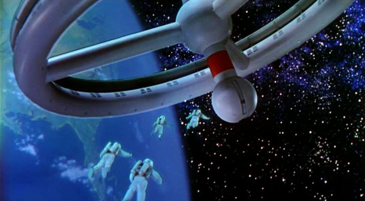 Astronauts against The Wheel in Conquest of Space (1955)