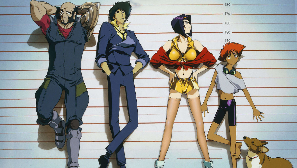 Jet Black, Spike Spiegel, Faye Valentine, Edward Wong and Ein the corgi in Cowboy Bebop: The Movie (2001)