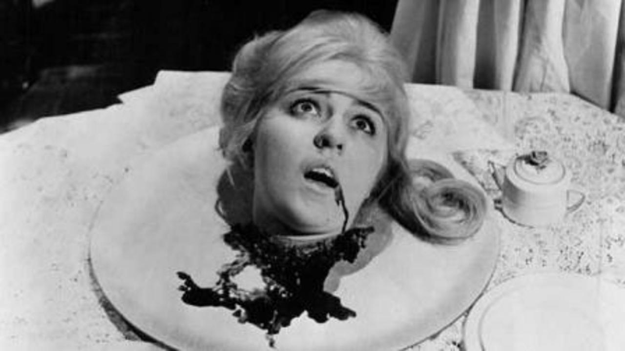 Linda Donovan's severed head on a platter in The Curse of the Living Corpse (1964)