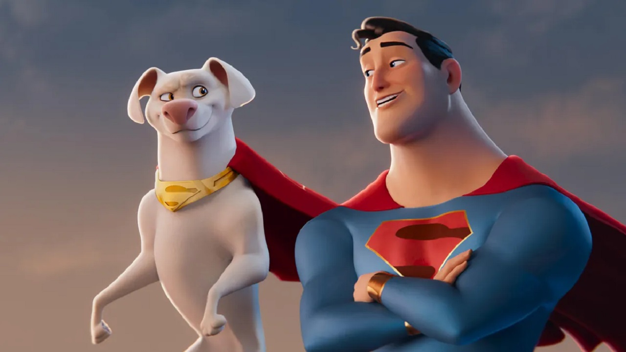 Krypto the Super Dog (voiced by Dwayne Johnson) and Superman (voiced by John Krasinski) in DC League of Super Pets (2022)