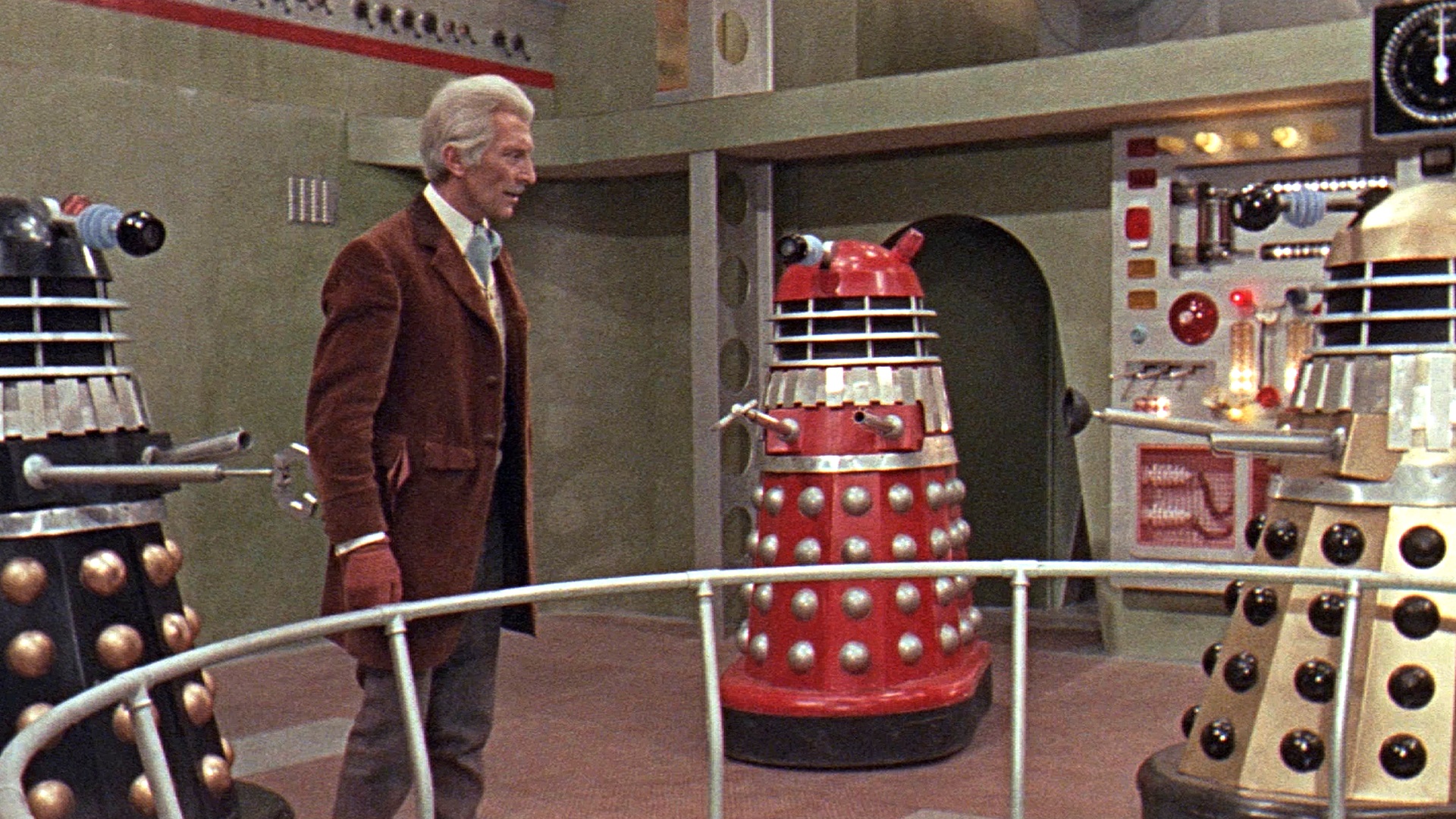 Doctor Who (Peter Cushing) and the Daleks in Daleks' Invasion 2150 A.D. (1966)