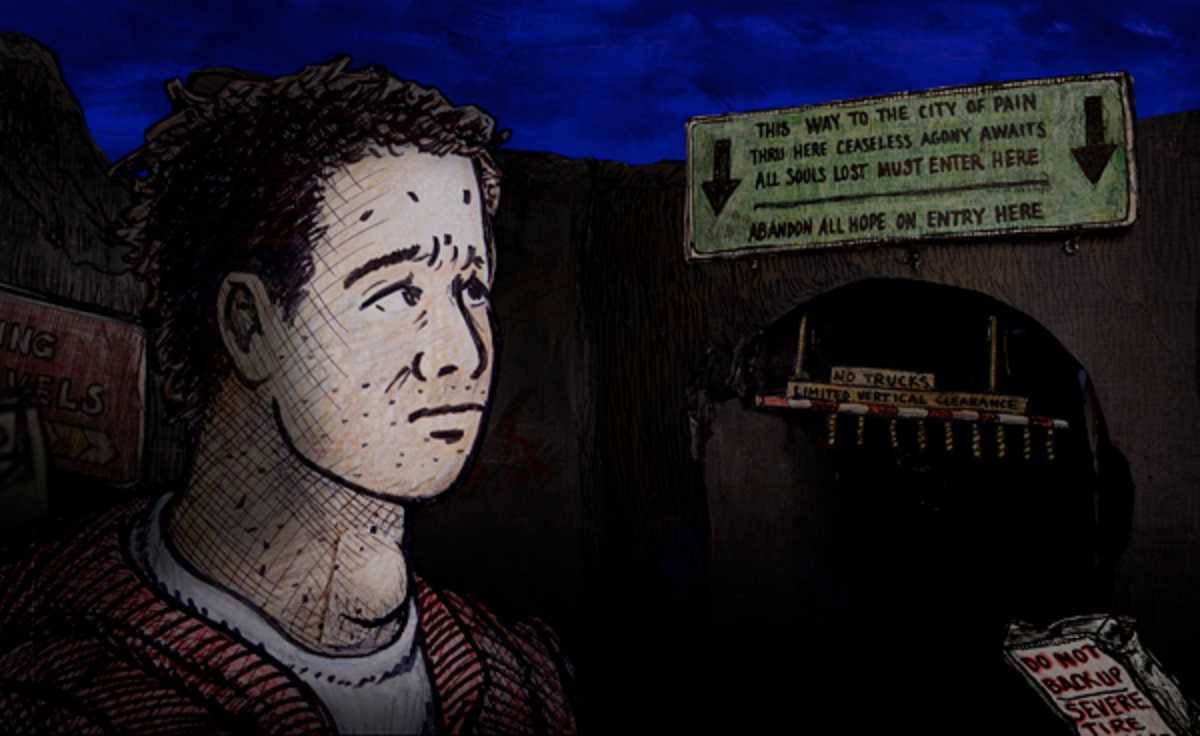 Dante Aligheri (voiced by Dermot Mulroney) at the entrance to Hell in Dante's Inferno (2007)