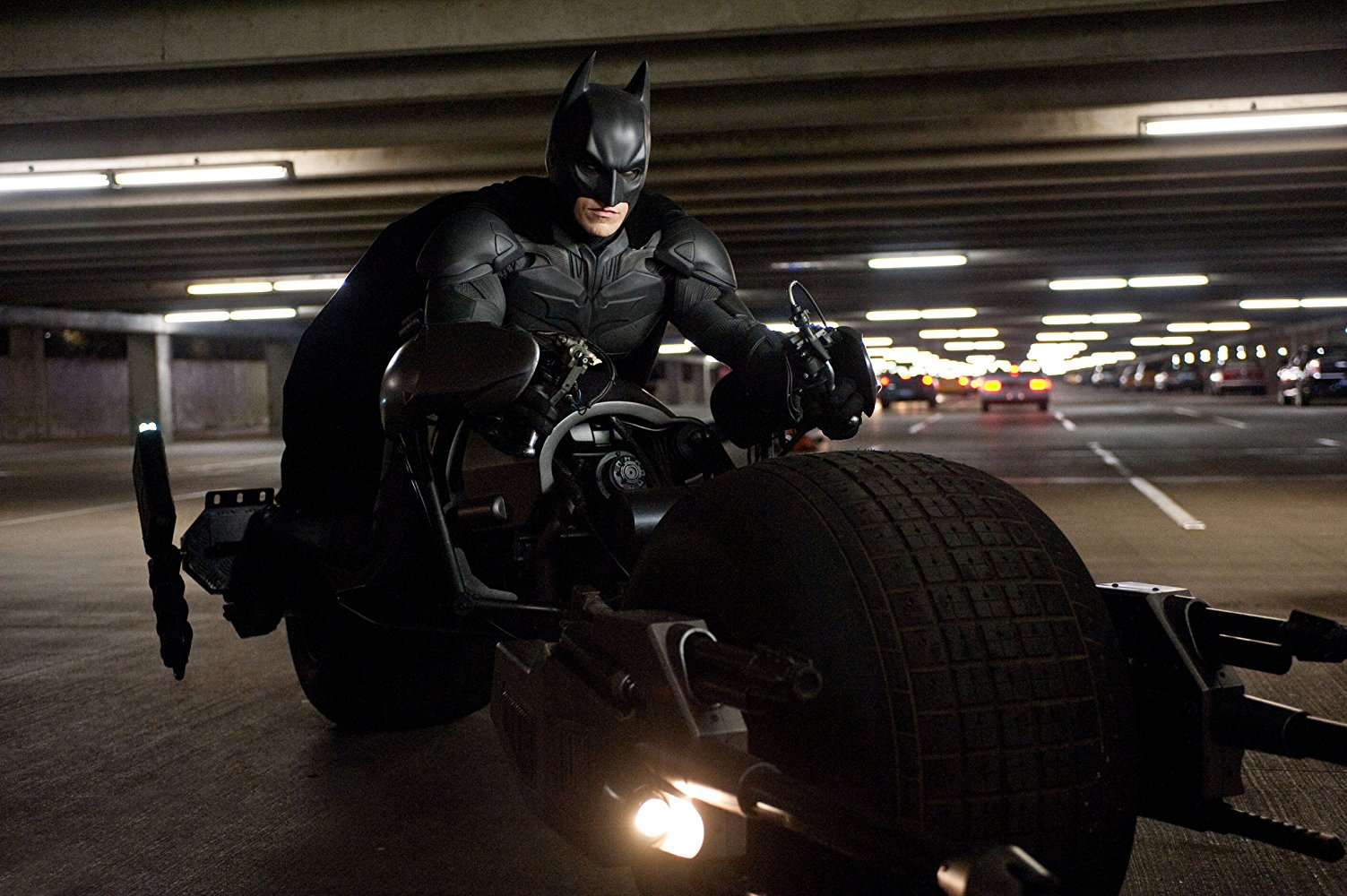 Batman (Christian Bale) on the Batbike in The Dark Knight Rises (2012)