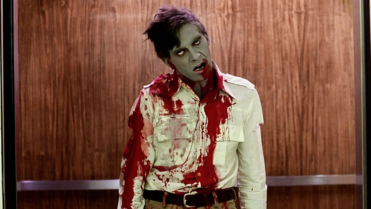 A zombified Scott H. Reiniger in Dawn of the Dead (1978)