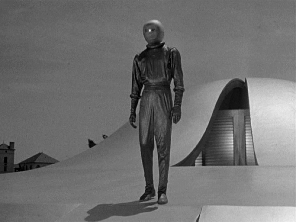 Klaatu (Michael Rennie) emerges from the saucer in The Day the Earth Stood Still (1951)