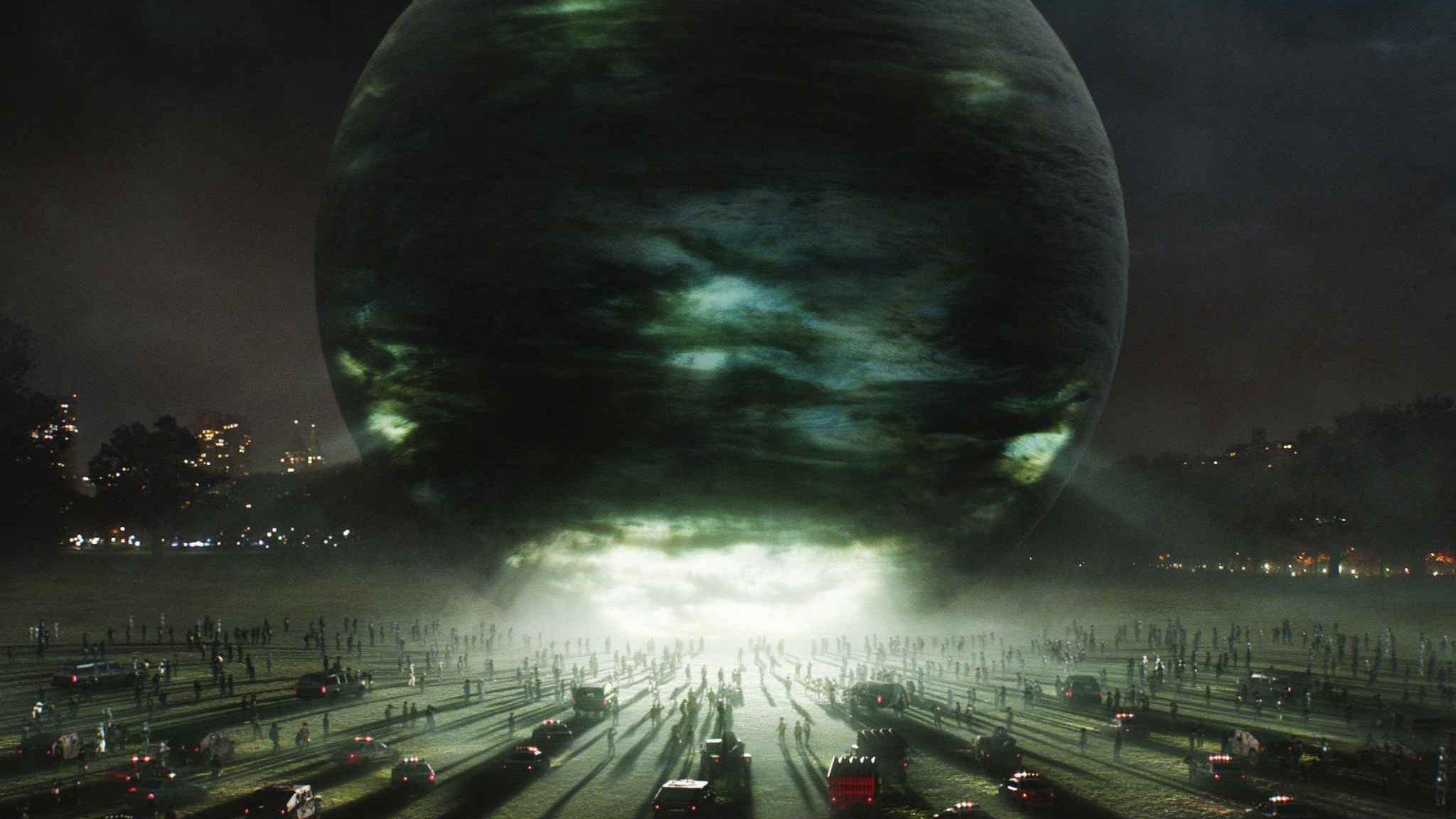 The arrival of the sphere in Central Park in The Day the Earth Stood Still (2008)