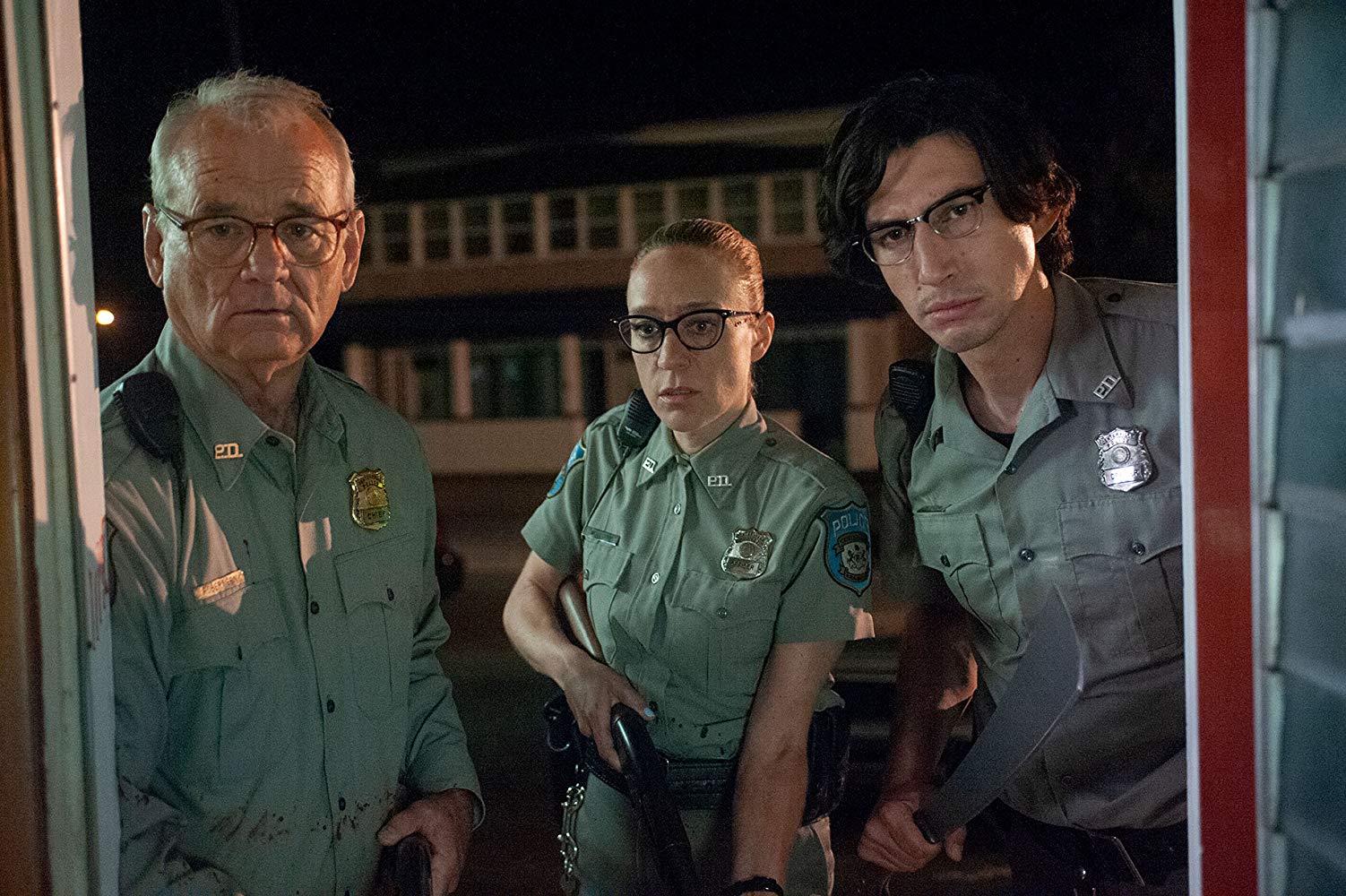 (l to r) Sheriff Bill Murray and deputies Chloe Sevigny and Adam Driver in The Dead Don't Die (2019)