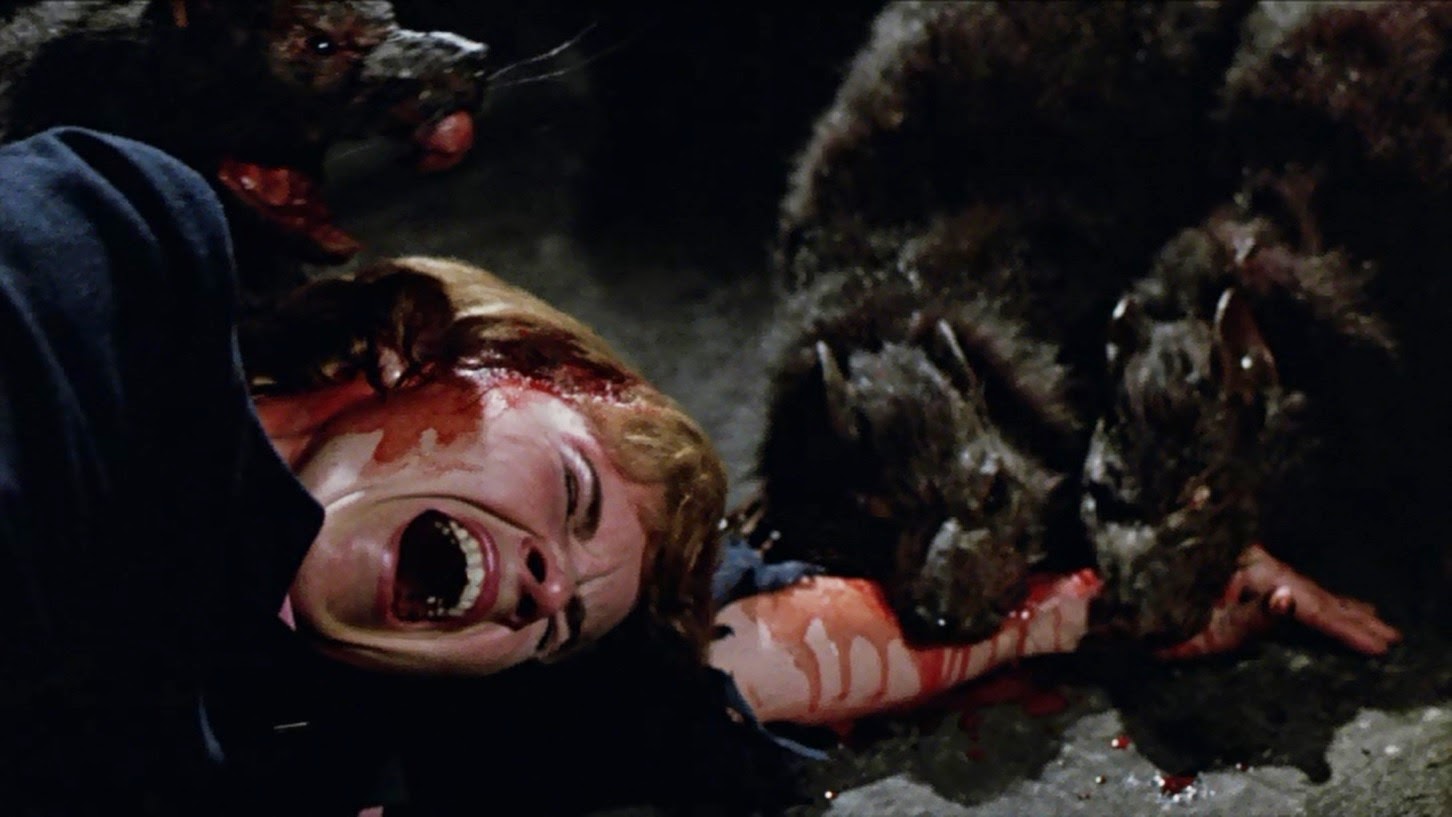 The killer rats devour a victim in Deadly Eyes (1982)