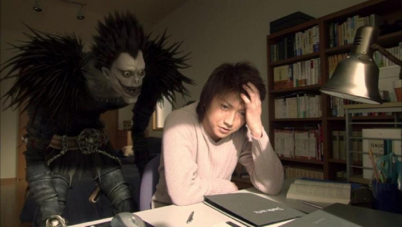 Light Yagami (Tatsuya Fujiwara) and the death god Ryuk in Death Note (2006)