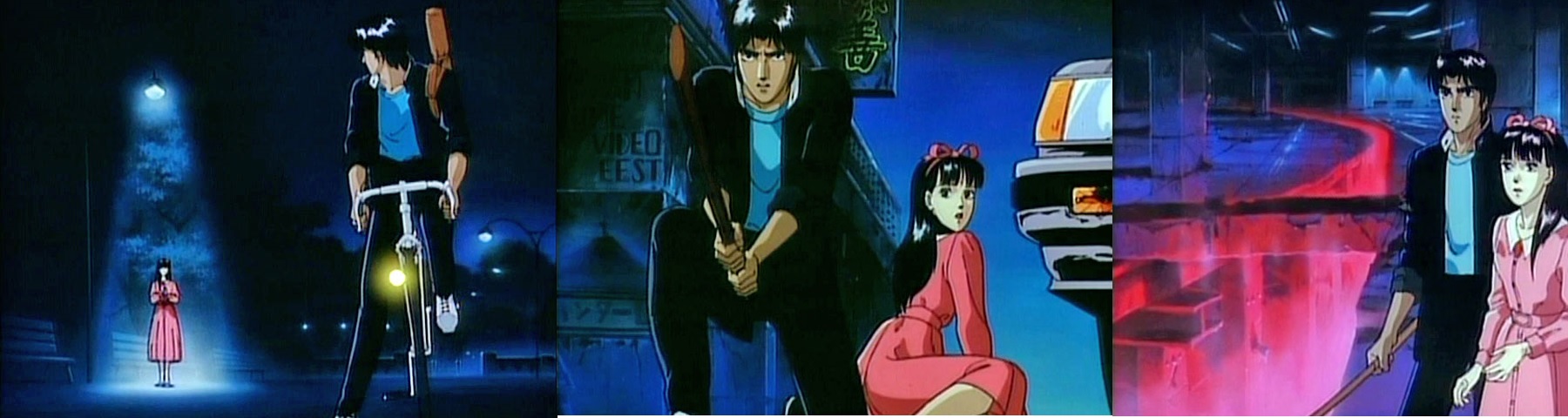 Kyoya and Sayaka venture into Shinjuku in Demon City Shinjuku (1988)`