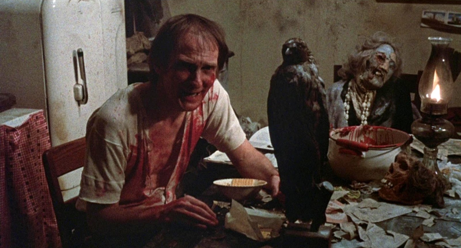 Roberts Blossom as Ezra Cobb based on true-life serial killer and necrophile Ed Gein in Deranged (1974)