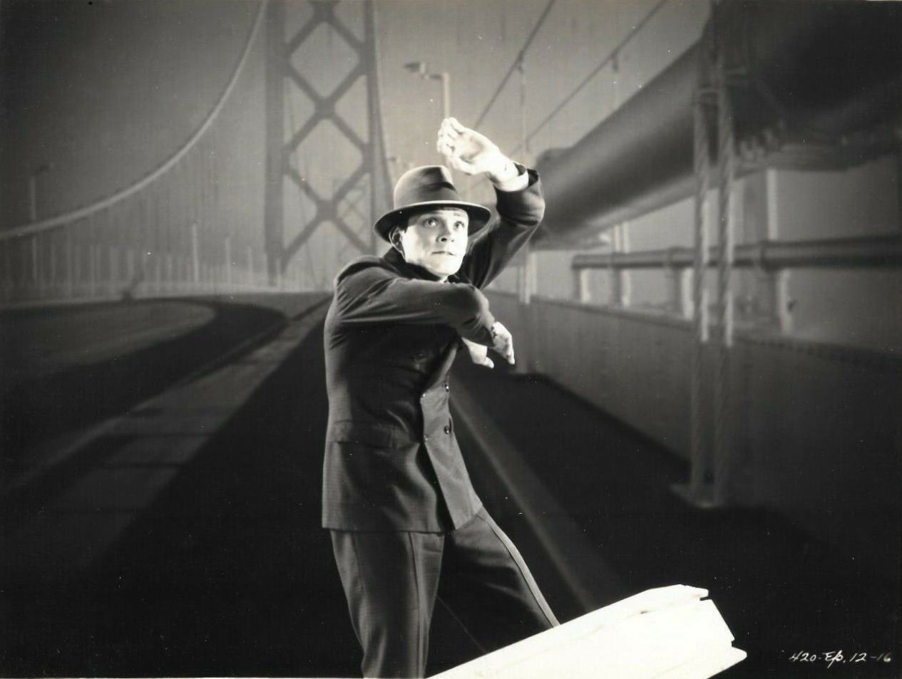 Dick Tracy (Ralph Byrd) on the Bay Bridge in Dick Tracy (1937)