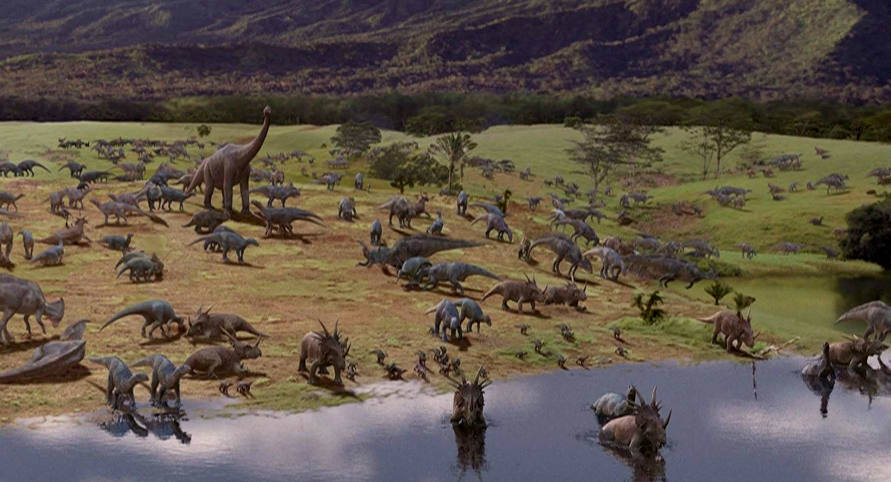 The dinosaurs on a trek to a new home in Dinosaur (2000)