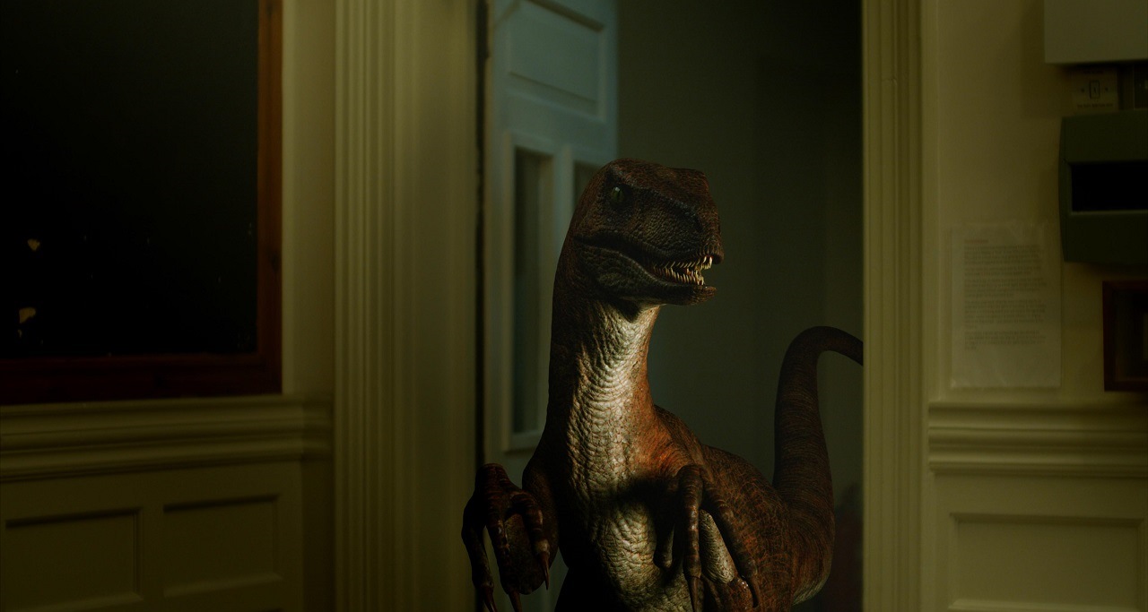 Dinosaurs hunting people in a hotel in Dinosaur Hotel (2021)