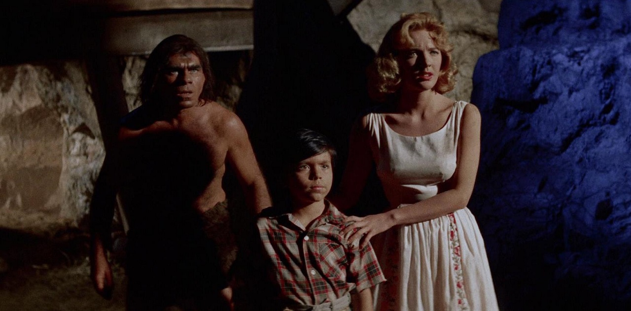 The Neanderthal (Gregg Martell), Alan Roberts and Kristina Hanson in Dinosaurus! (1960)