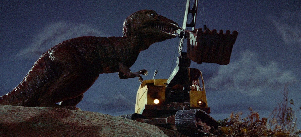 Tyrannosaurus Rex vs crane in Dinosaurus! (1960)