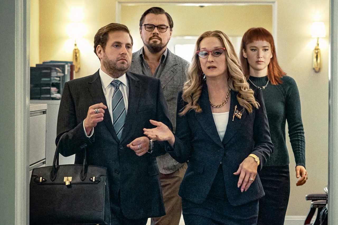Jonah Hill, Meryl Streep, Jennifer Lawrence and Leonardo DiCaprio in Dont Look Up (2021)