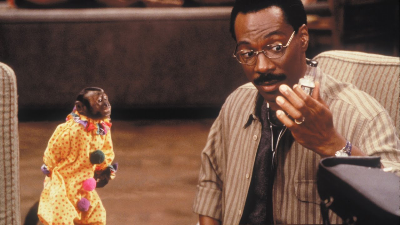 Doctor Dolittle (Eddie Murphy) and monkey companion in Dr Dolittle (1998)