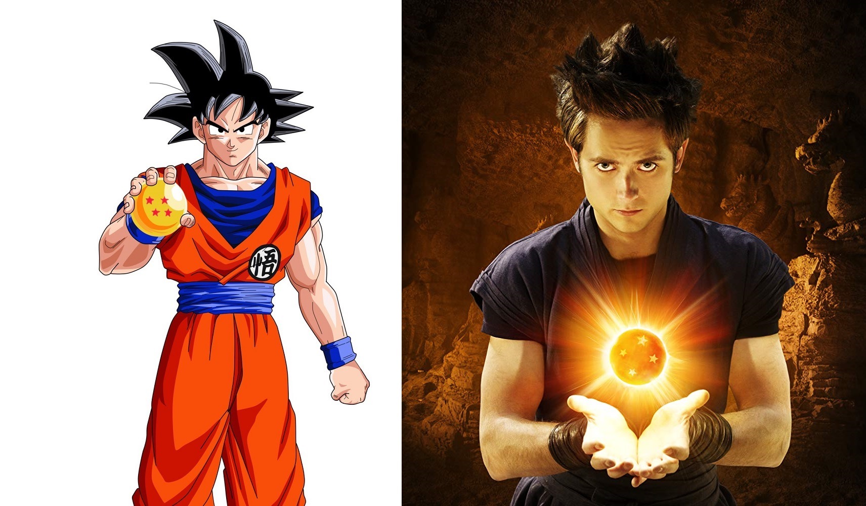 The anime version of Goku vs Justin Chatwin as the live-action Goku in Dragonball Evolution (2009)