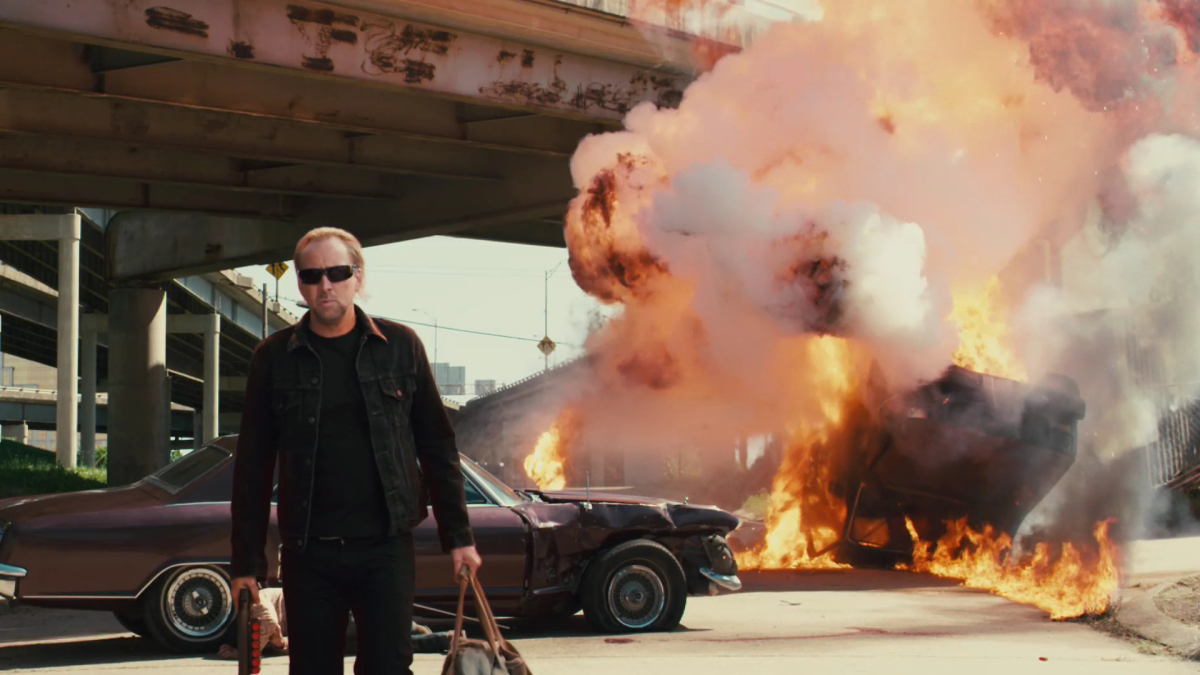 John Milton (Nicolas Cage) returned from Hell in Drive Angry (2011)