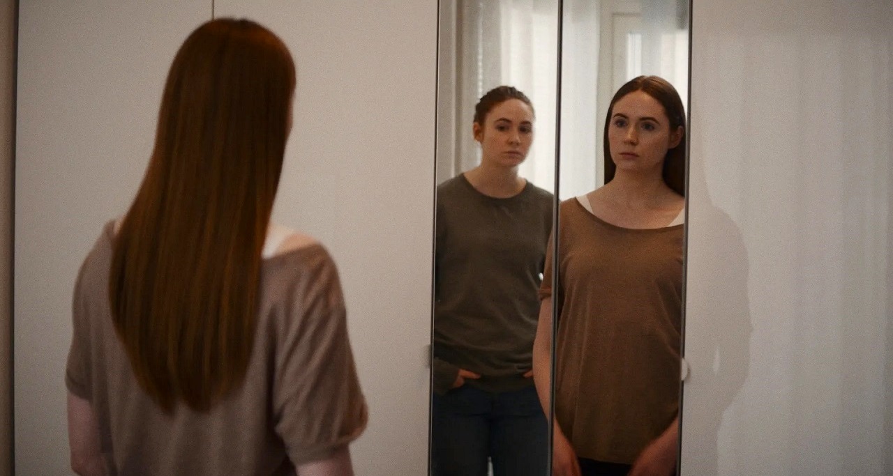 Karen Gillan and her clone in Dual (2022)