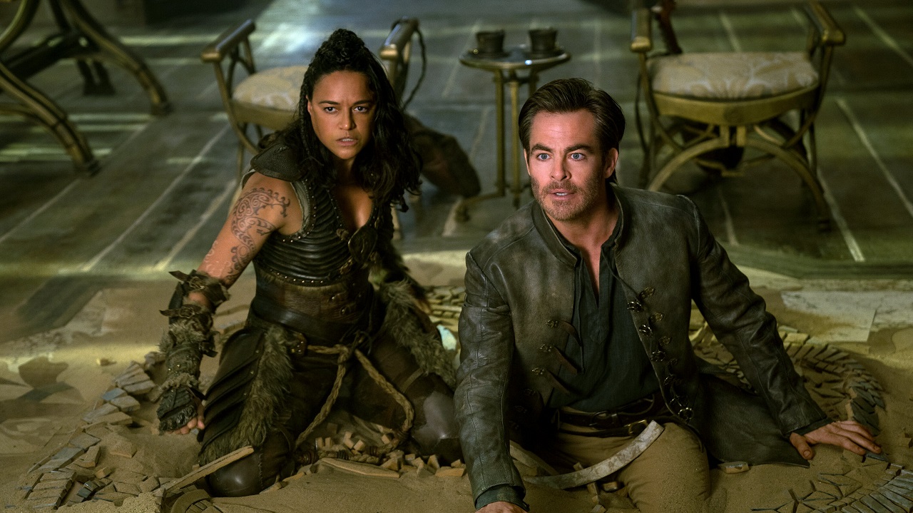 Holga Kilgore (Michelle Rodriguez) and Edgin Darvis (Chris Pine) in Dungeons and Dragons Honor Among Thieves (2023)