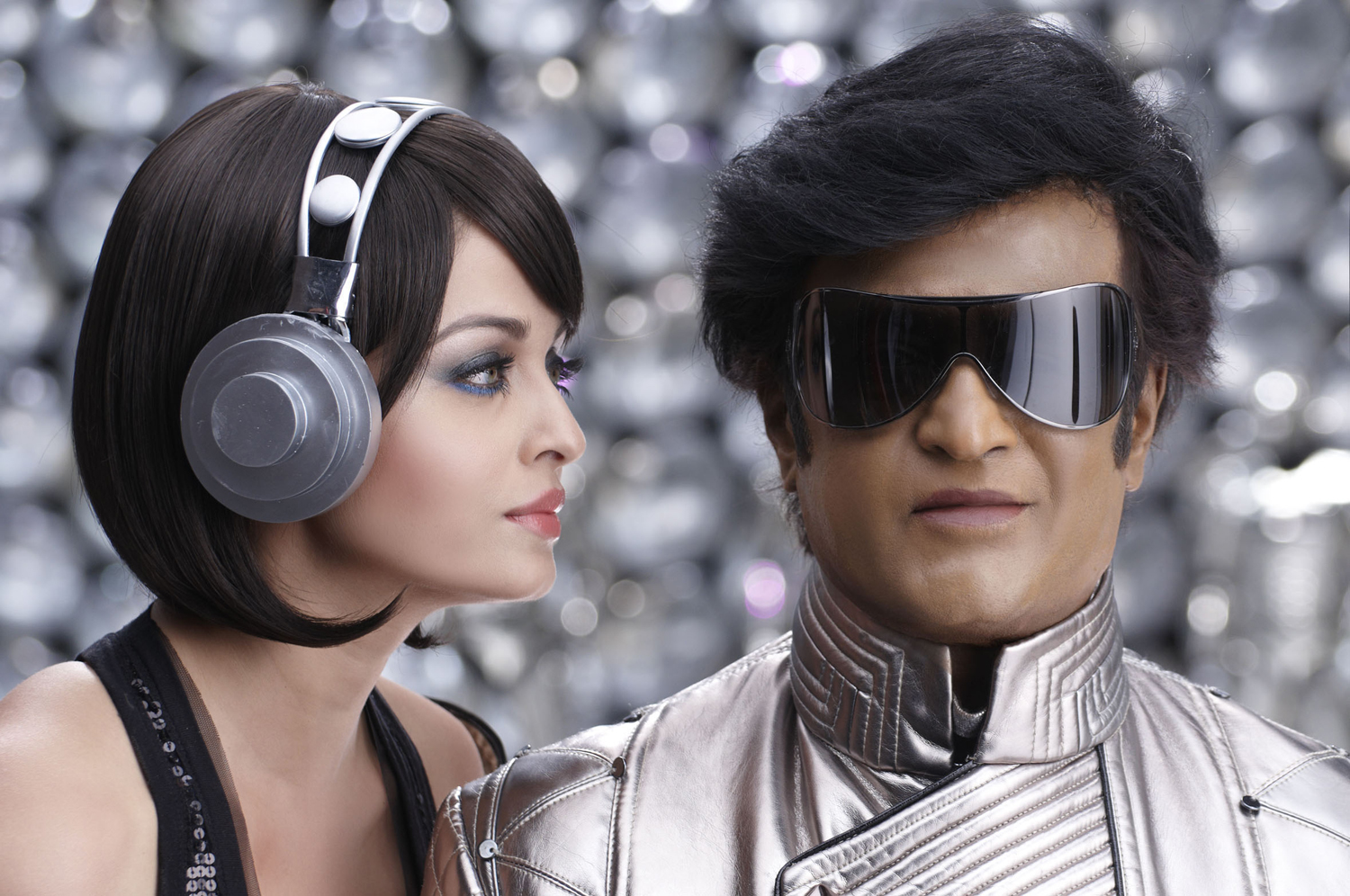 Aishwarya Rai Bachchan and Superstar Rajni as the android Chitti in Endhiran (2010)