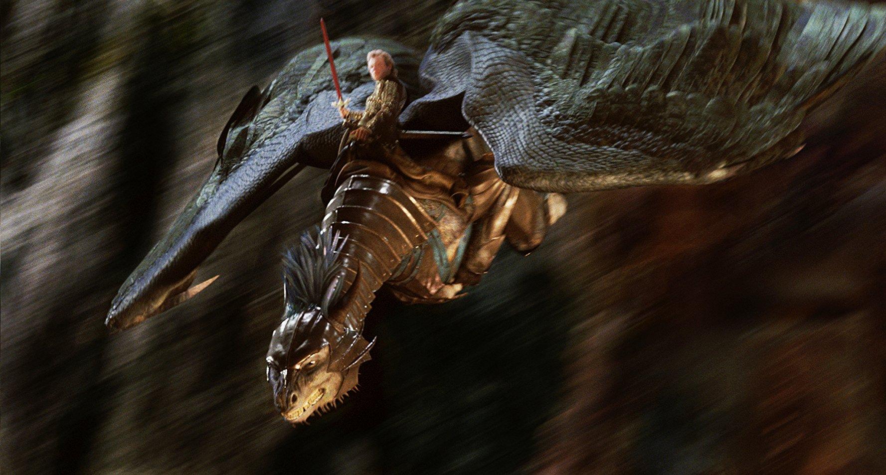 Ed Speleers flies the dragon Saphira into action in Eragon (2006)