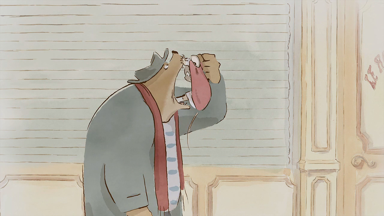 Ernest threatens to eat Celestine in Ernest and Celestine (2012)