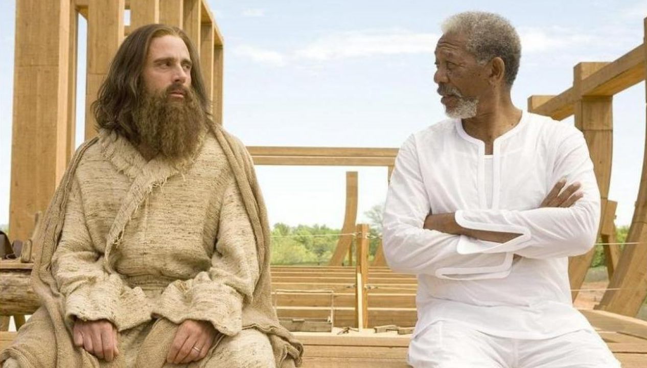 Evan Baxter (Steve Carell) and God (Morgan Freeman) in Evan Almighty (2007)