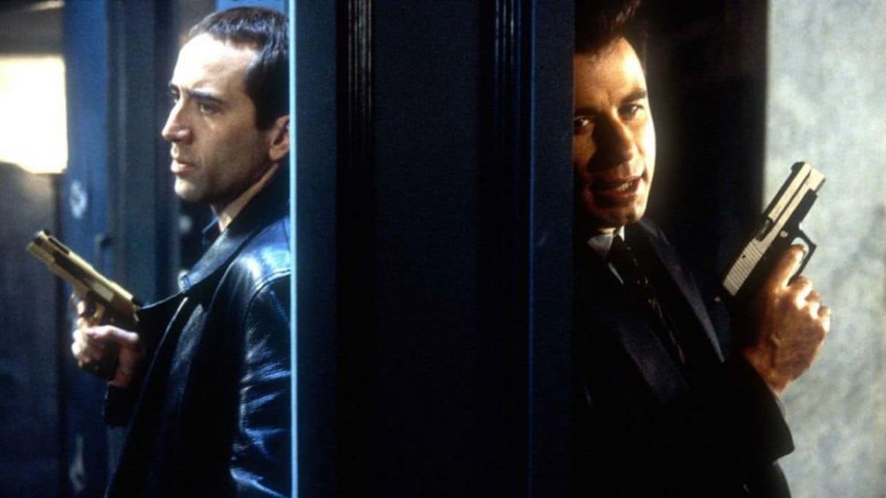 Terrorist Castor Troy (Nicolas Cage) and FBI agent Sean Archer (John Travolta) in Face-Off (1997)