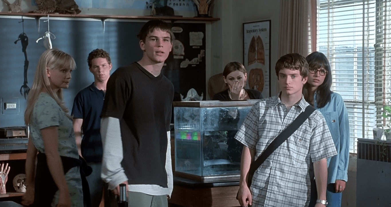 Cast line-up - Laura Harris, Shawn Wayne Hatosy, Josh Hartnett, Clea DuVall, Elijah Wood and Jordana Bewster in The Faculty (1998)