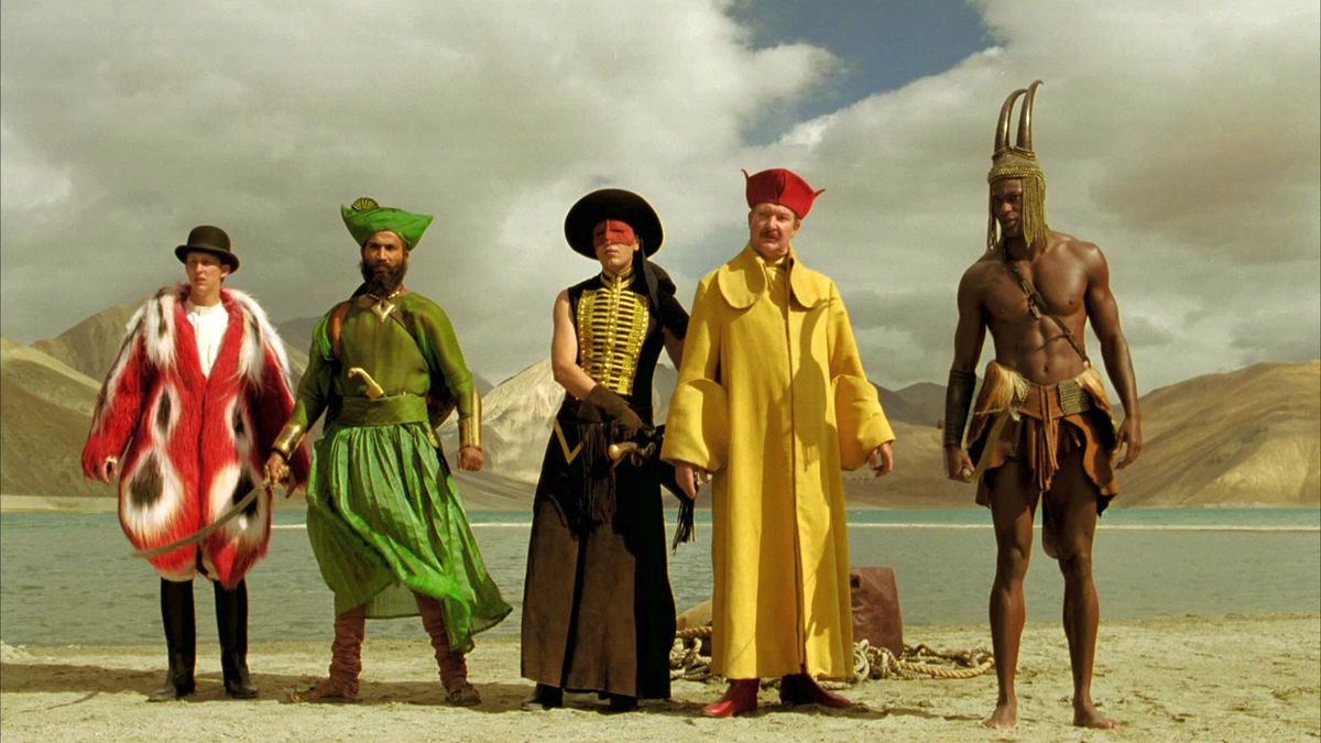 Charles Darwin (Leo Bill), The Indian (Jeetu Verma), The Bandit (Emil Hostina), Luigi (Robin Smith) and Otto Benga (Marcus Wesley) in The Fall (2006)