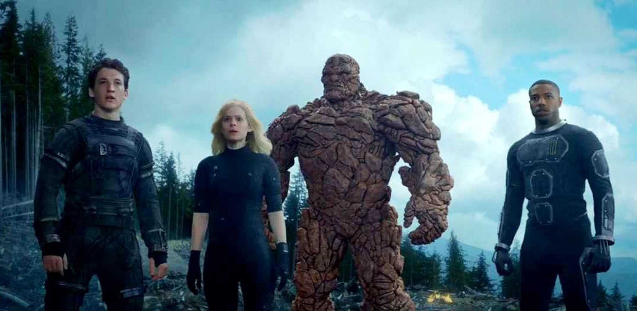 Reed Richards (Miles Teller), Sue Storm (Kate Mara), Ben Grimm (Jamie Bell) and Johnny Storm (Michael B. Jordan) in Fantastic Four (2015)